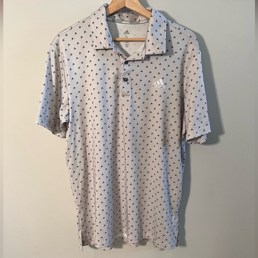 Adidas Men's Adi-Print Golf Light Gray Patterned Polo Shirt‎